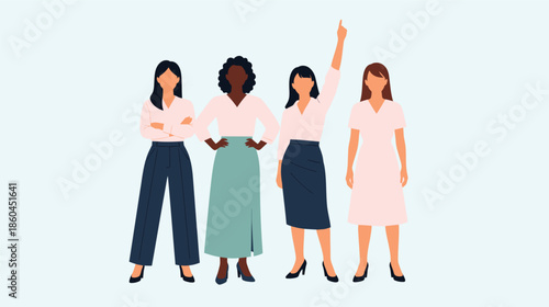 Diverse group of empowered women standing together, celebrating unity and success