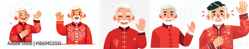 vector half body grandfather gesture waving hand celebrating Chinese New Year