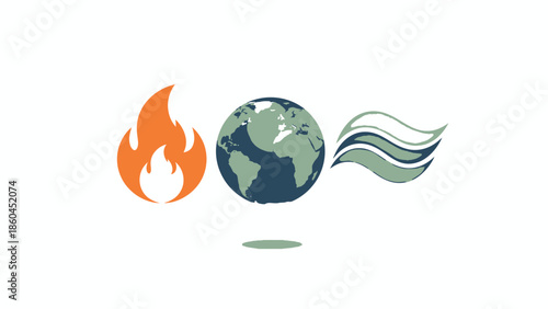 Illustration of Earth with flames and wavy lines symbolizing climate change and environmental issues from a global viewpoint