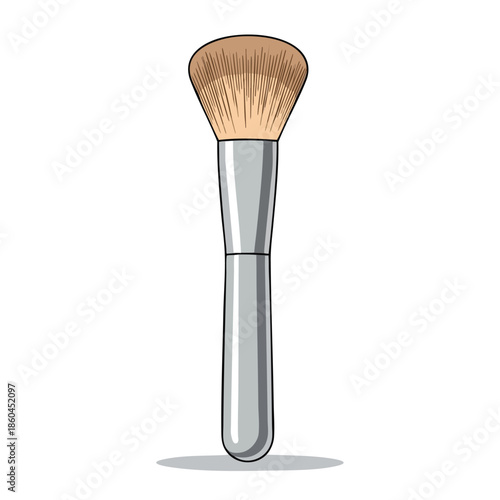 Vector illustration of a makeup brush with a silvery handle and soft, tan bristles