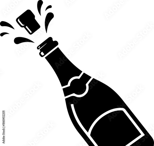 Dynamic champagne bottle popping cork with celebratory splash, perfect for festive moments and special occasions.