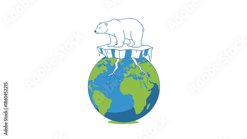 Polar bear standing on melting iceberg with Earth in the background illustration