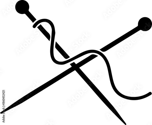 Get inspired by this simple monochrome illustration of knitting needles and yarn for textile design, hobbies, or creative projects needing a classic crafting touch