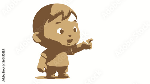 A young child points forward with excitement and curiosity in a simple illustration