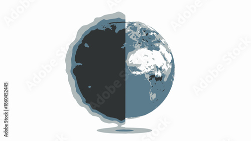Global Representation of Earth's Hemisphere Viewed from Space Showing Contrast between Day and Night