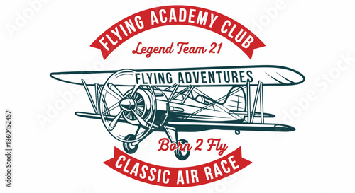 Vintage Biplane Flying Adventure Logo: Classic Air Race Academy Emblem.