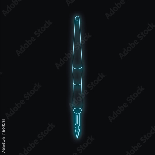 Glowing neon light showing a drawing pen, ideal for creative projects related to writing, calligraphy, or design