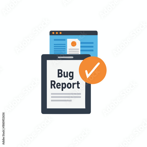 A graphic illustrating a bug report with a checkmark and webpage
