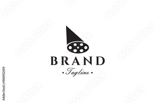 film lighting logo with film roll icon in vector template design style