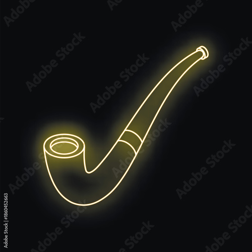 Neon tobacco pipe glowing on a dark background, creating a vintage and atmospheric ambiance