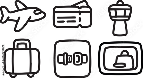 Airplane ticket luggage airport tower seatbelt baggage claim aircraft boarding
