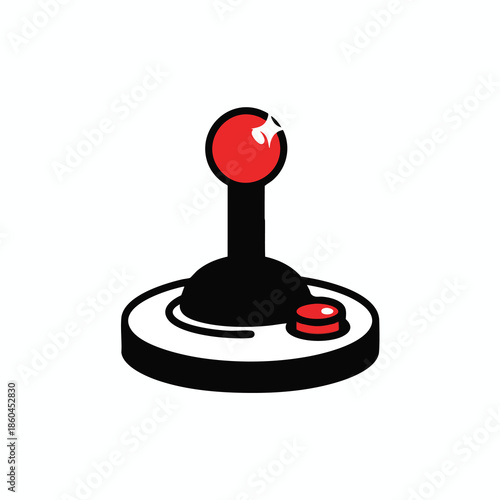 A stylized vector illustration of a retro-style joystick with a red ball top