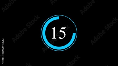 Countdown Timer 20 to 10 Seconds Real Time, Modern Flat Design Animation, Transparent Background, 4K