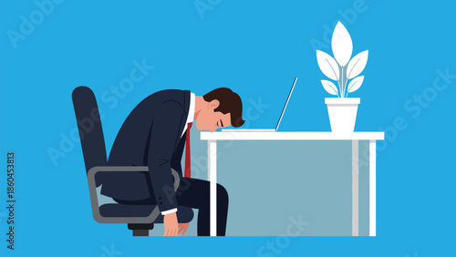Professional Burnout Syndrome Vector Illustration – Exhausted Office Worker, Mental Health and Work Stress.