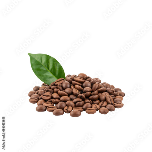 Pile of Coffee Beans with Leaf