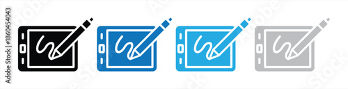 Digital Drawing Tablet Icon Set in Flat Minimal Vector Style