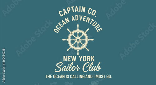 Vintage Nautical Emblem with Ship Wheel and "Sailor Club" Text.