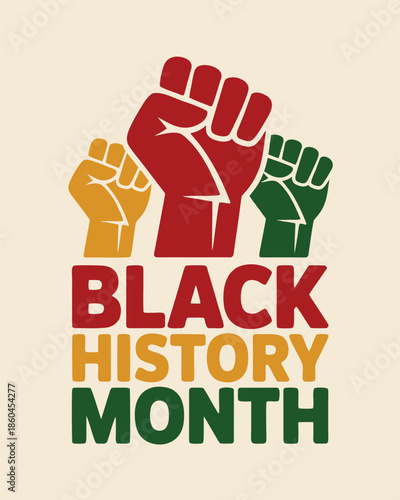 A powerful illustration showcasing raised fists in diverse skin tones celebrating black history month with pride