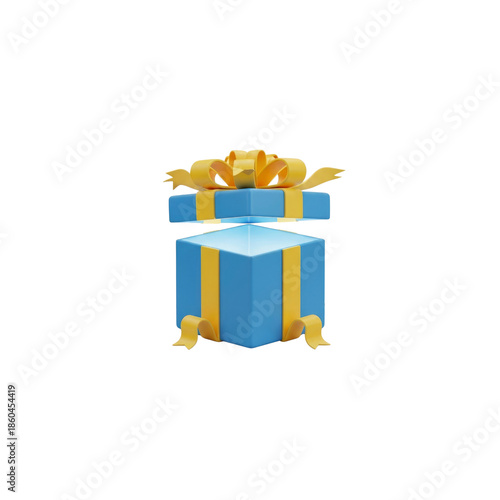 Blue present with yellow ribbon and bow