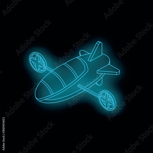 Futuristic submarine with glowing propellers navigating deep sea on black background, ideal for underwater exploration and innovative marine technology