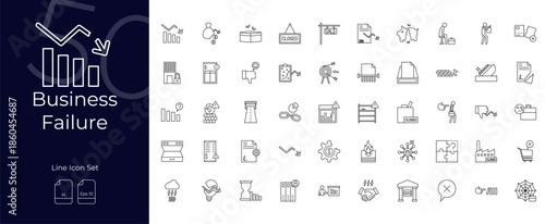 Business Failure Line Editable Icons set