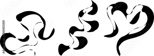 Abstract minimalist black flowing ribbon shapes with freehand ink brush stroke style
