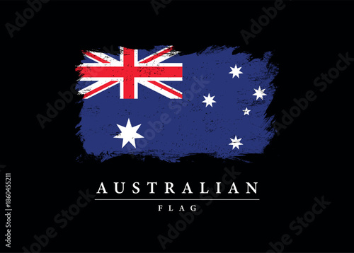Grunge Style Australian Flag with Blue Red White Colors and Southern Cross Stars on Black Background for National Identity and Patriotic Design