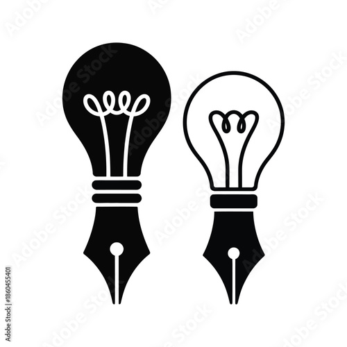 Innovative creative writing concept with lightbulb and fountain pen nib symbolizing artistic ideas and smart writing