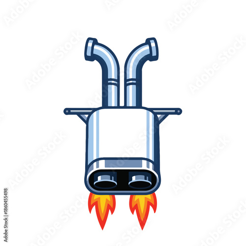 exhaust pipe with flames car muffler hot engine.