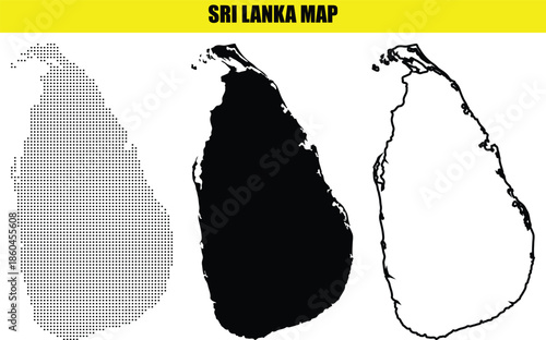 Sri Lanka Map Graphics with Dotted Halftone and Linear Outline Shapes
