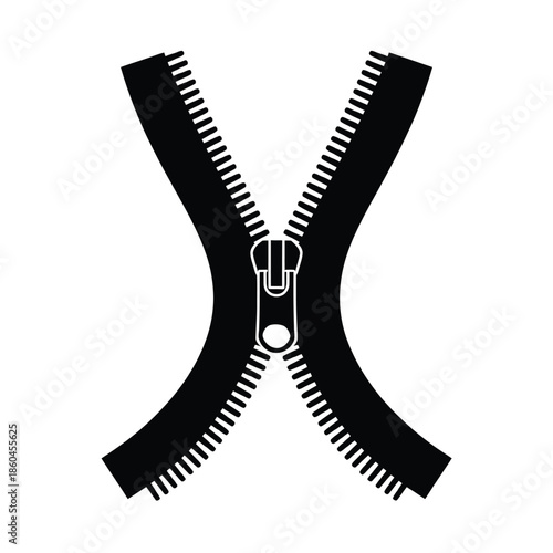 black zipper fastener symbol open close metallic slider mechanism clothing fashion accessory isolated on transparent background vector