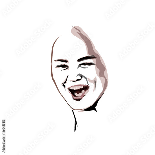 silhouette of a woman's face laughing against a white background