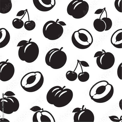 Stone Fruit Seamless Pattern Silhouette.eps