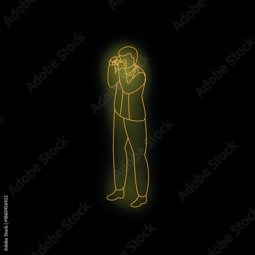 Professional videographer holding a camera and recording a video, neon style illustration