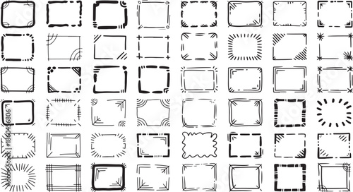 Collection of hand drawn rectangular and square frames and borders for photo or text  various artistic designs