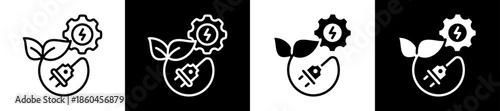 Energy Efficiency Icon Set In Black And White Filled Style Collection