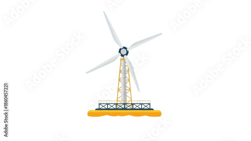 Floating Offshore Wind Turbine for Renewable Clean Energy Generation Isolated on White Background