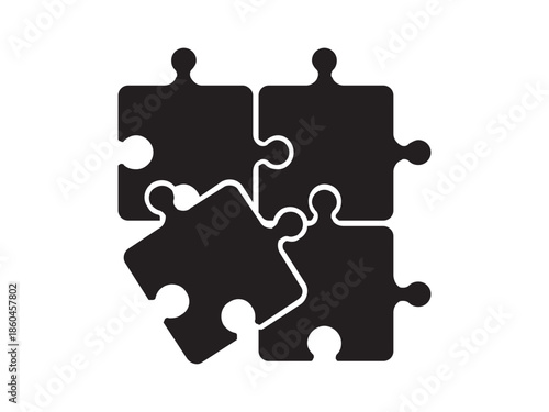 Four pieces of jigsaw puzzle or autism puzzle piece symbol flat vector icon for apps and websites