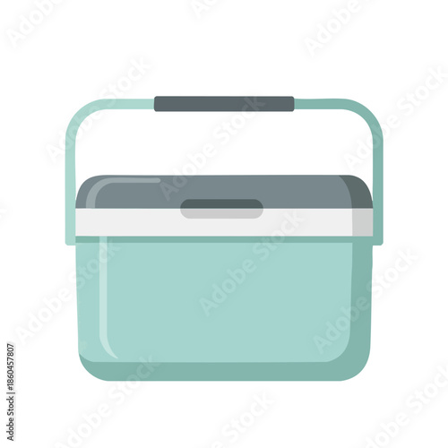 A teal cooler with a handle and gray lid sits centered on a white background