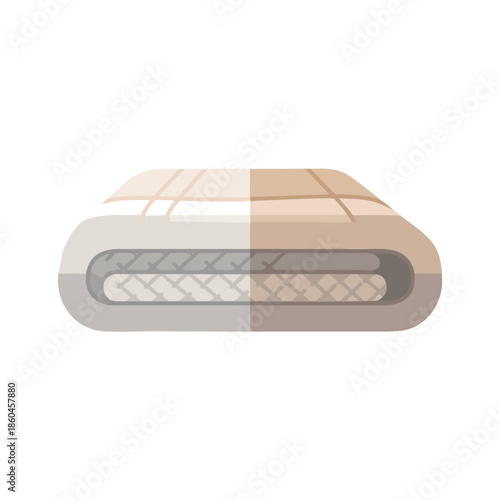 Folded bed with two color tones and stitched squares on a white background