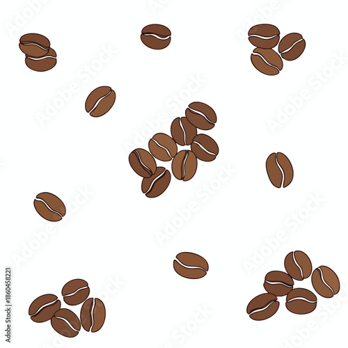 Isolated brown coffee beans with white center line on a white background