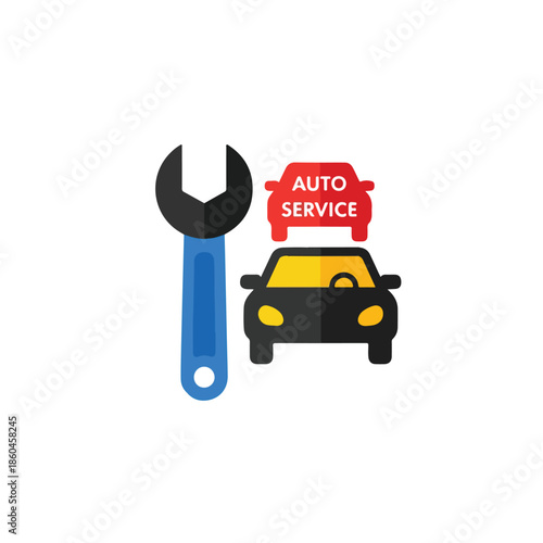 Car Repair Service with Wrench and Automobile.