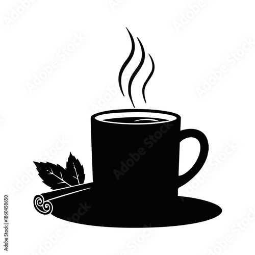 Steaming Coffee Cup with Tea Leaves.