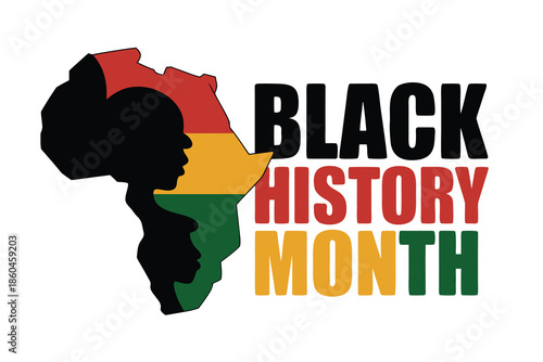 A striking image combines the african continent silhouette with bold text proclaiming black history month