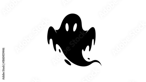 Spooky black ghost silhouette on white background for Halloween