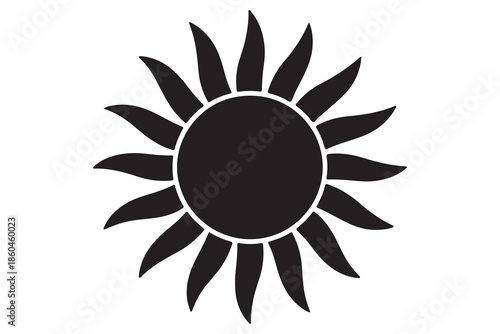 Minimal sun black silhouette on white background

