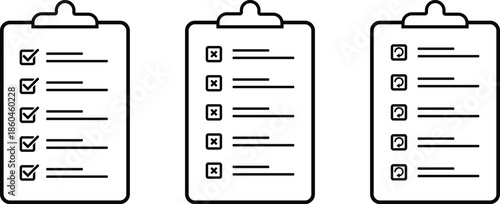 Collection of task and project management icon. Clipboard or checklist icons in a flat style. Planning, progress tracking, and workflow optimization, isolated on white background