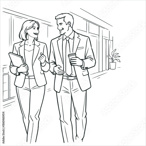 Smiling Business Professionals Line Art Portrait