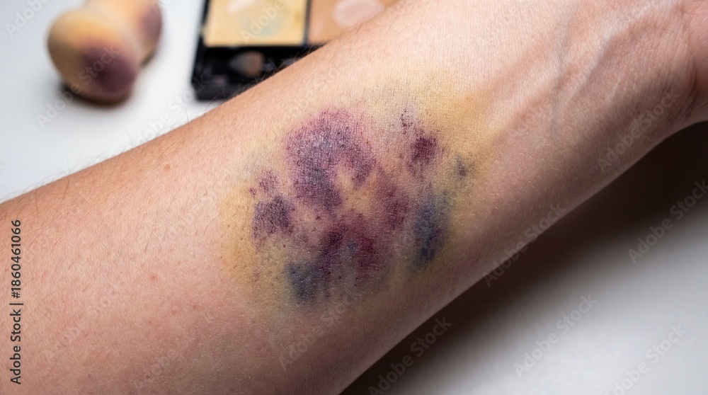 Fototapeta premium Realistic Artificial Bruise on Forearm with SFX Makeup Tools