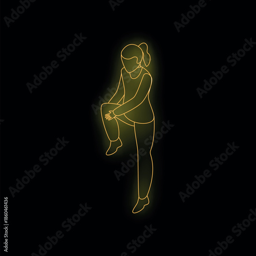 Woman suffering from leg pain, holding her calf with both hands